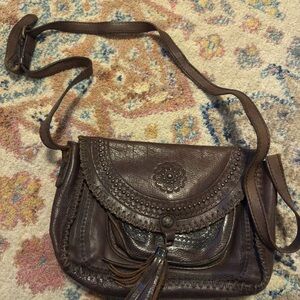 Patricia Nash Embossed Floral Leather Crossbody - Dark Brown
